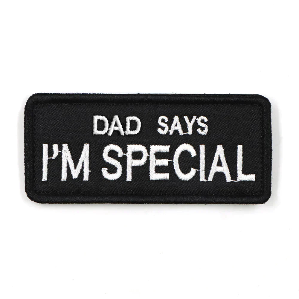 Dog Harness Patch Black With White Embroidery Dad Says...