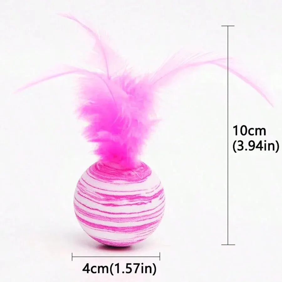 Cat Toy Striped Ball Interactive - Fun Pet Play, Feather...