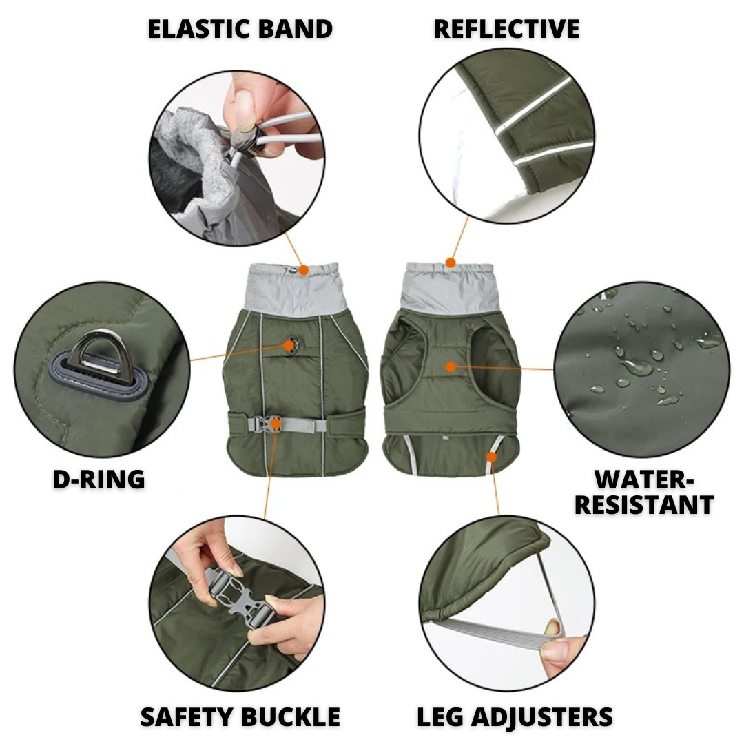 Water-Resistant Dog Coat With Reflective Strips And...