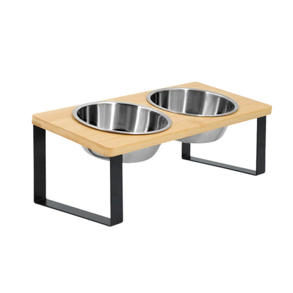 Elevated Dog Bowls With Wooden Stand Stainless Steel...