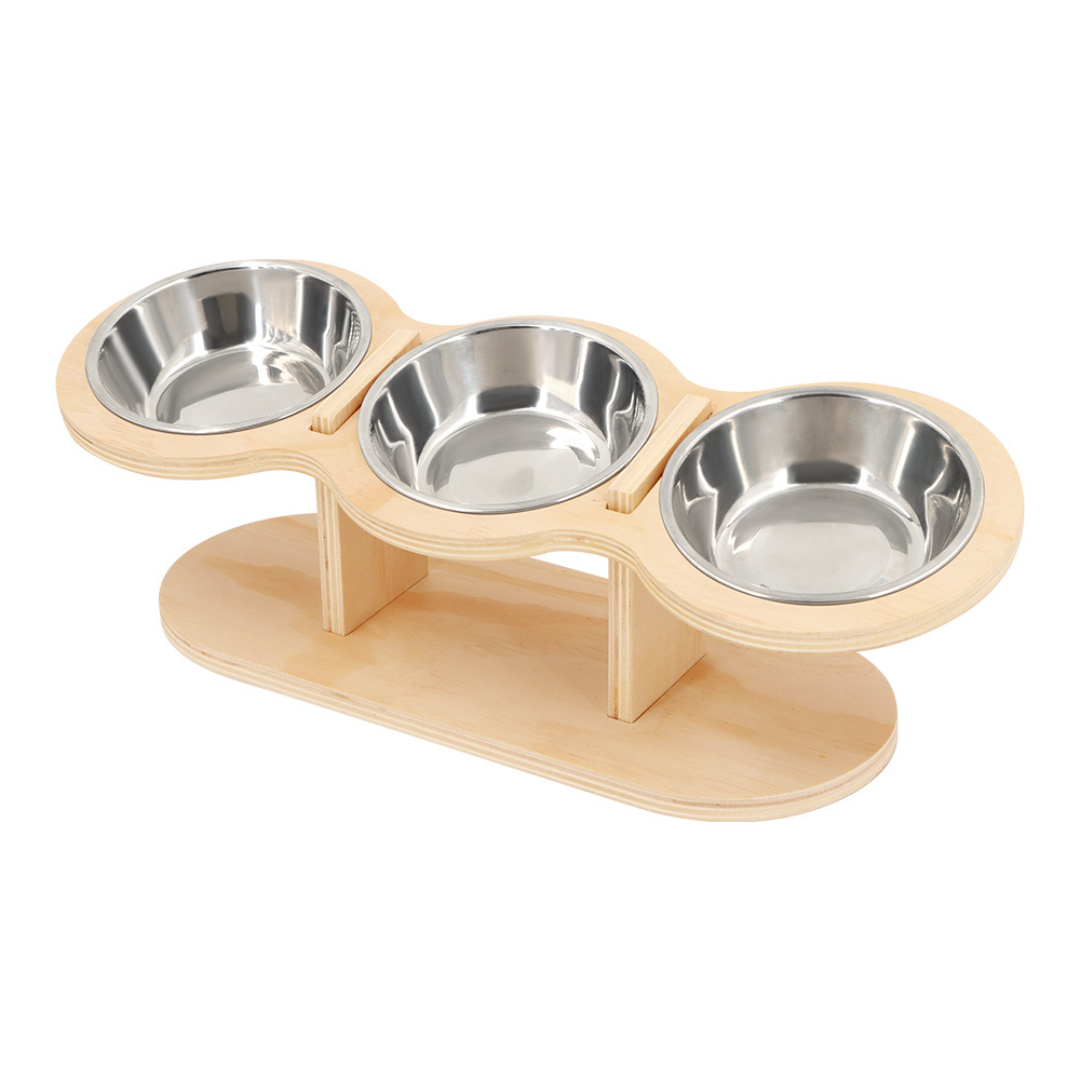 Elevated Dog Bowls With Wooden Stand Stainless Steel...