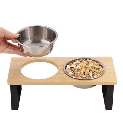 Elevated Dog Bowls With Wooden Stand Stainless Steel...