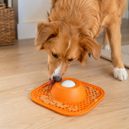 Dog Lick Mat & Slow Feeder Bowl with Spinning Lick Ball, Non-Slip Enrichment Feeding Mat for Dogs | Paws & Unwind