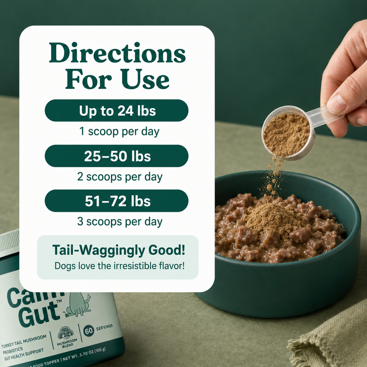 CalmGut™ — Turkey Tail Mushroom & Probiotic Food Topper for Dogs