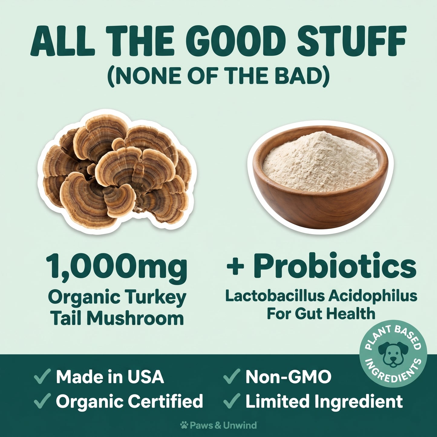 CalmGut™ — Turkey Tail Mushroom & Probiotic Food Topper for Dogs
