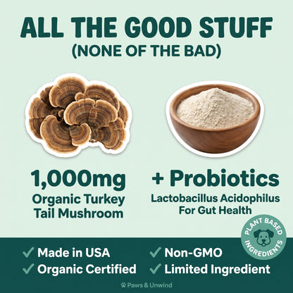 CalmGut™ — Turkey Tail Mushroom & Probiotic Food Topper for Dogs