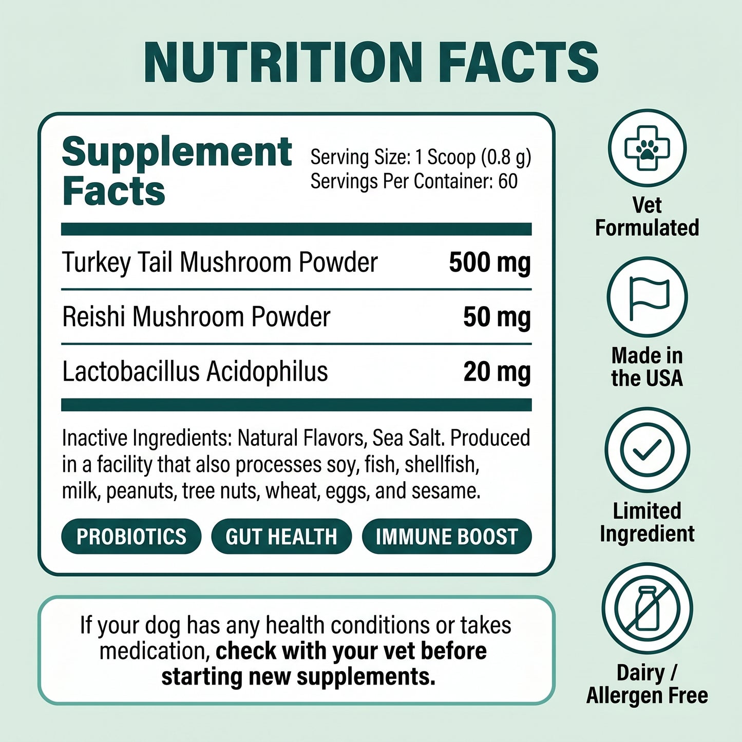 CalmGut™ — Turkey Tail Mushroom & Probiotic Food Topper for Dogs