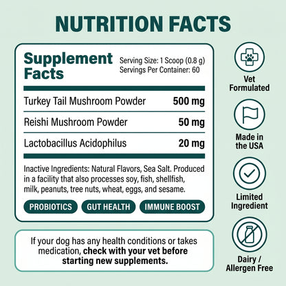 CalmGut™ — Turkey Tail Mushroom & Probiotic Food Topper for Dogs