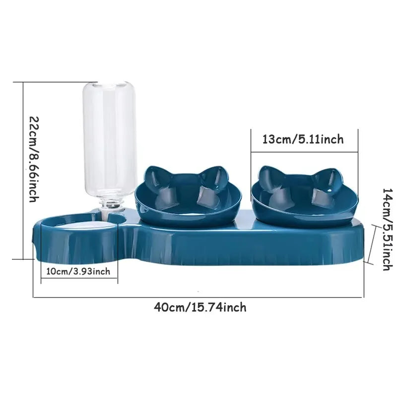 Triple Cat Bowls Pet Feeder with Automatic Drinking...