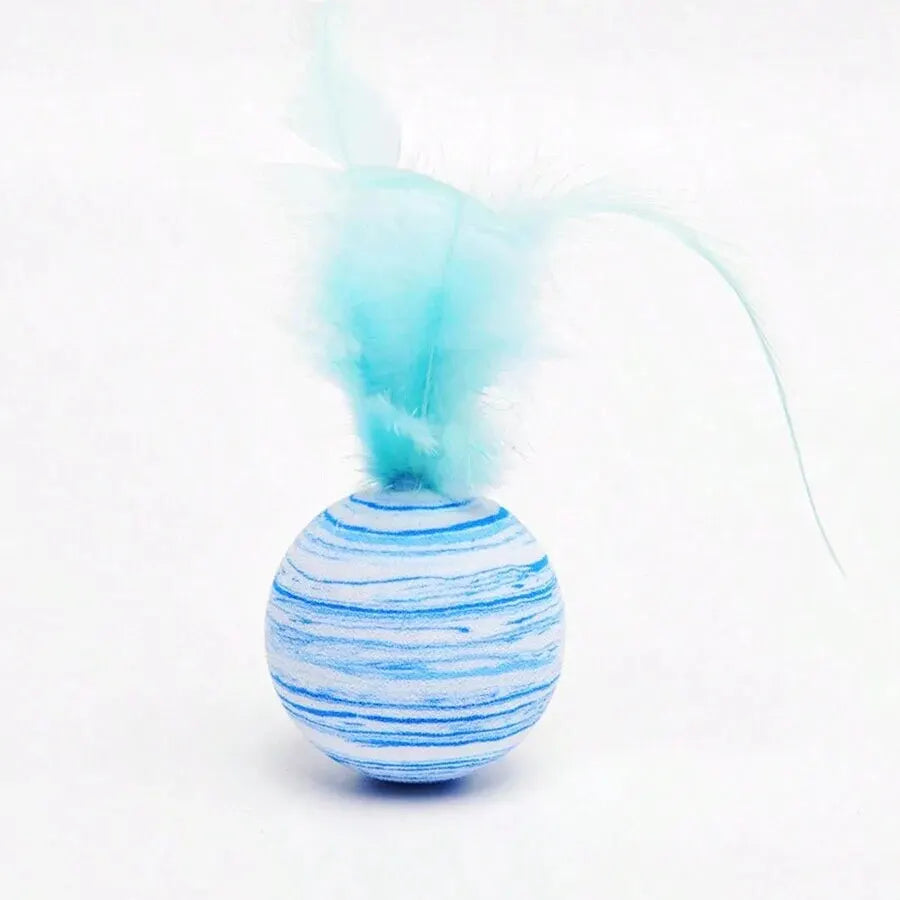 Cat Toy Striped Ball Interactive - Fun Pet Play, Feather...