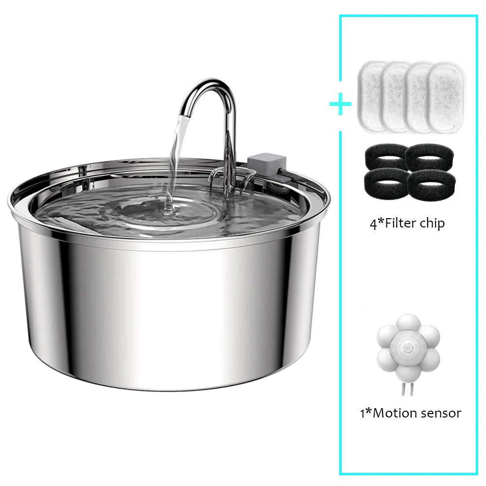 Stainless Steel Automatic Pet Water Fountain USB Mute...