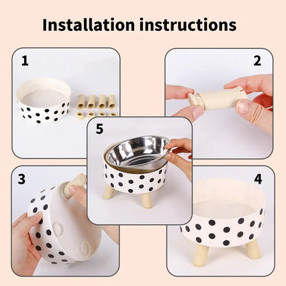 A Cat Bowl For Cats And Dogs - Tall Polka-Dot Stainless...