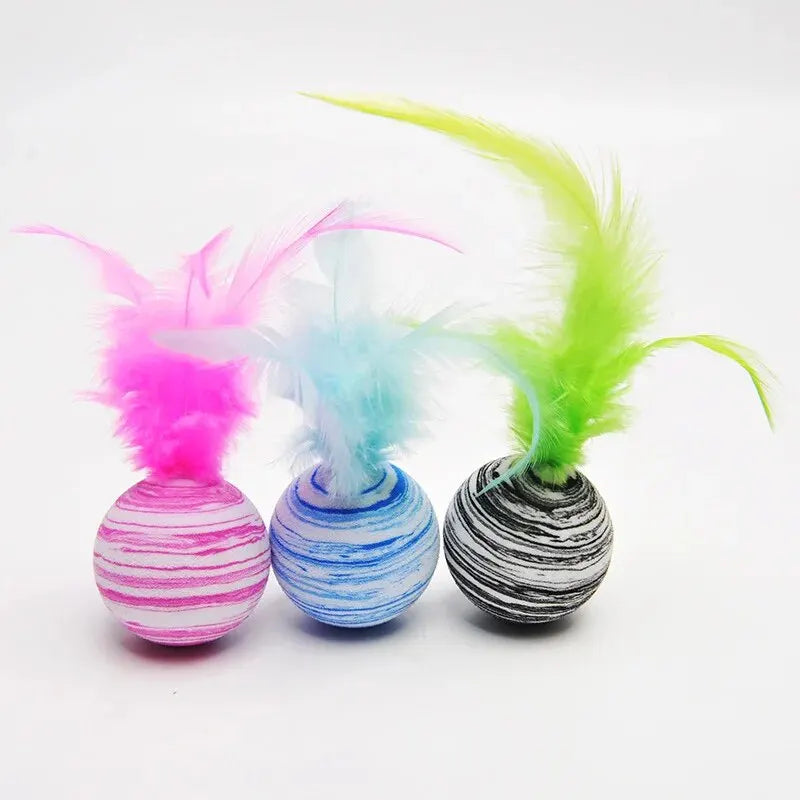 Cat Toy Striped Ball Interactive - Fun Pet Play, Feather...