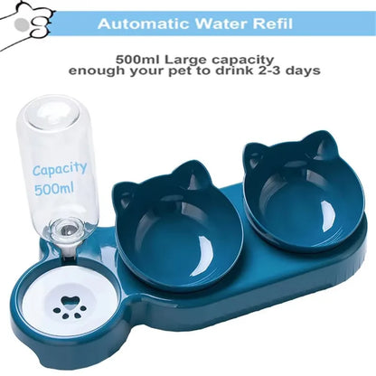 Triple Cat Bowls Pet Feeder with Automatic Drinking...