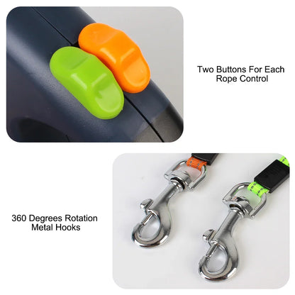 Dual Dog Leash 3m Retractable with Flashlight & Waste...