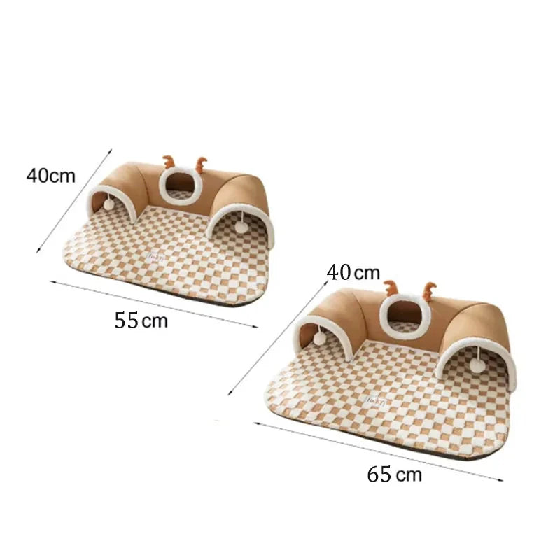 Pet Cat Tunnel Bed House with Peekaboo Plush Toy for...