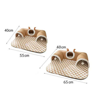 Pet Cat Tunnel Bed House with Peekaboo Plush Toy for...