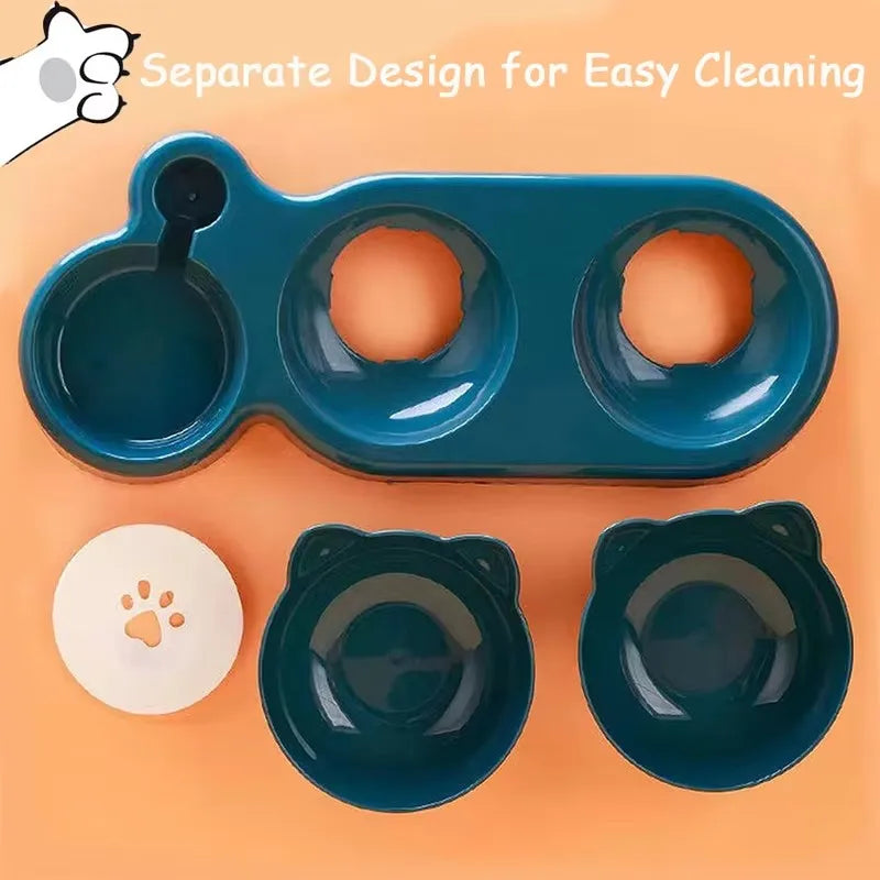 Triple Cat Bowls Pet Feeder with Automatic Drinking...