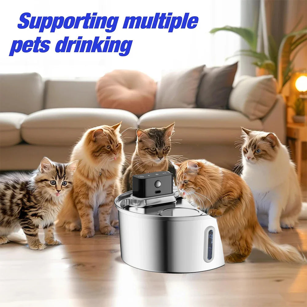 Cat Water Fountain Stainless Steel Wireless Auto...