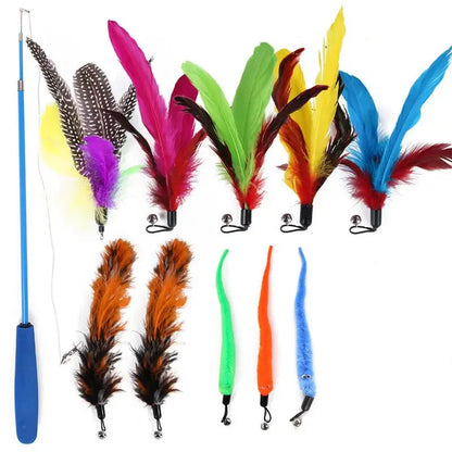 Replacement Cat Feather Toy Set - Retractable Cat Stick...