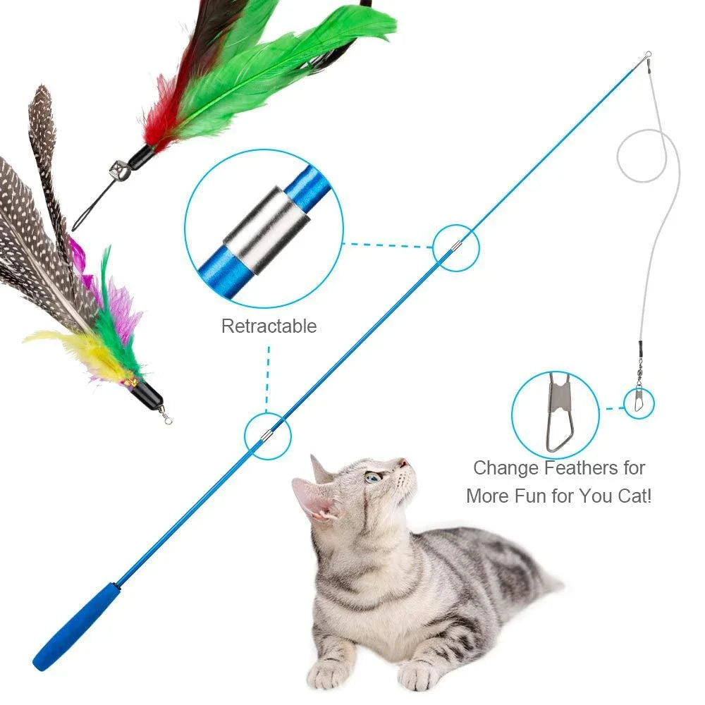 Replacement Cat Feather Toy Set - Retractable Cat Stick...