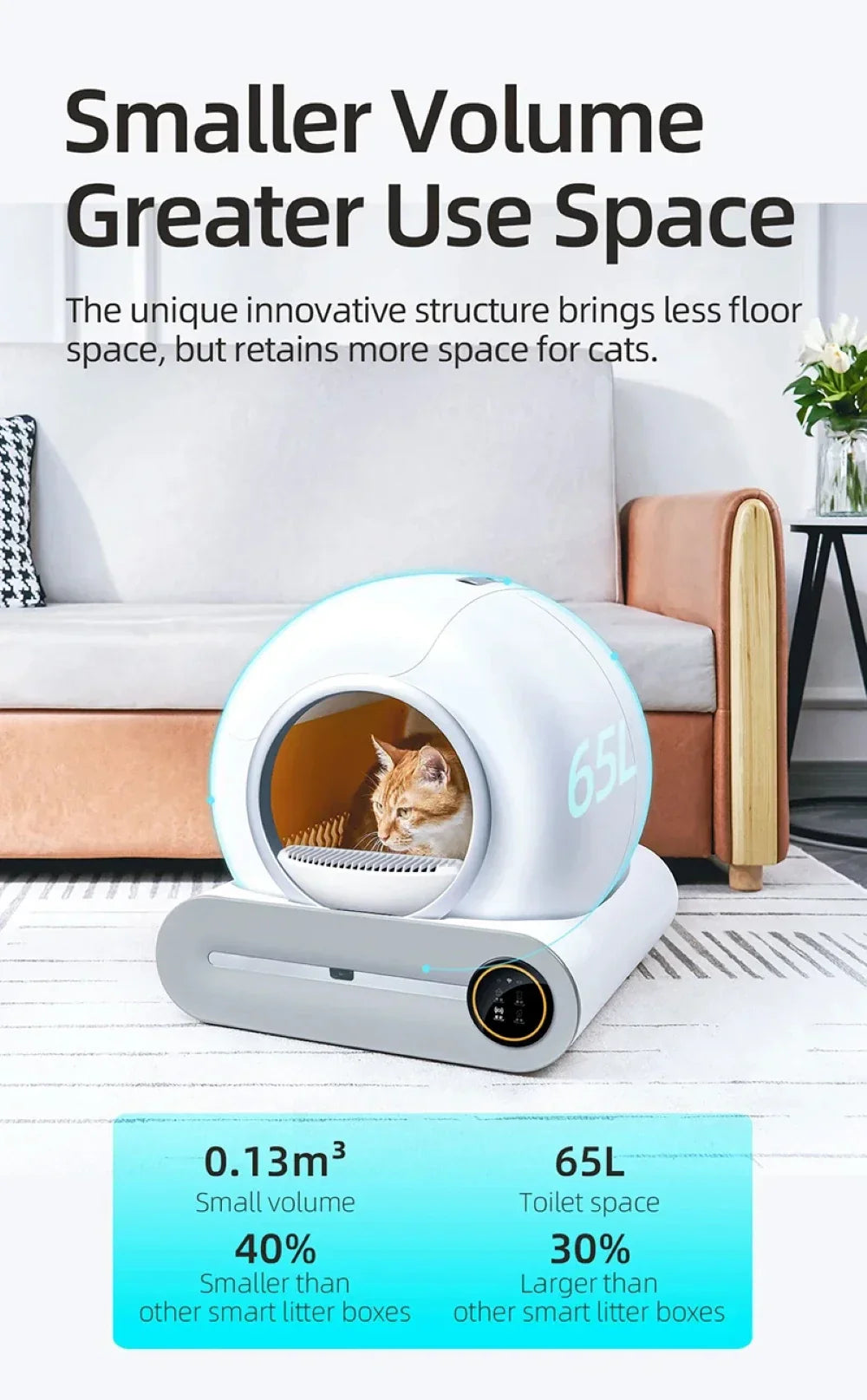 Cat Litter Box Large Space Smart WiFi Auto Clean...