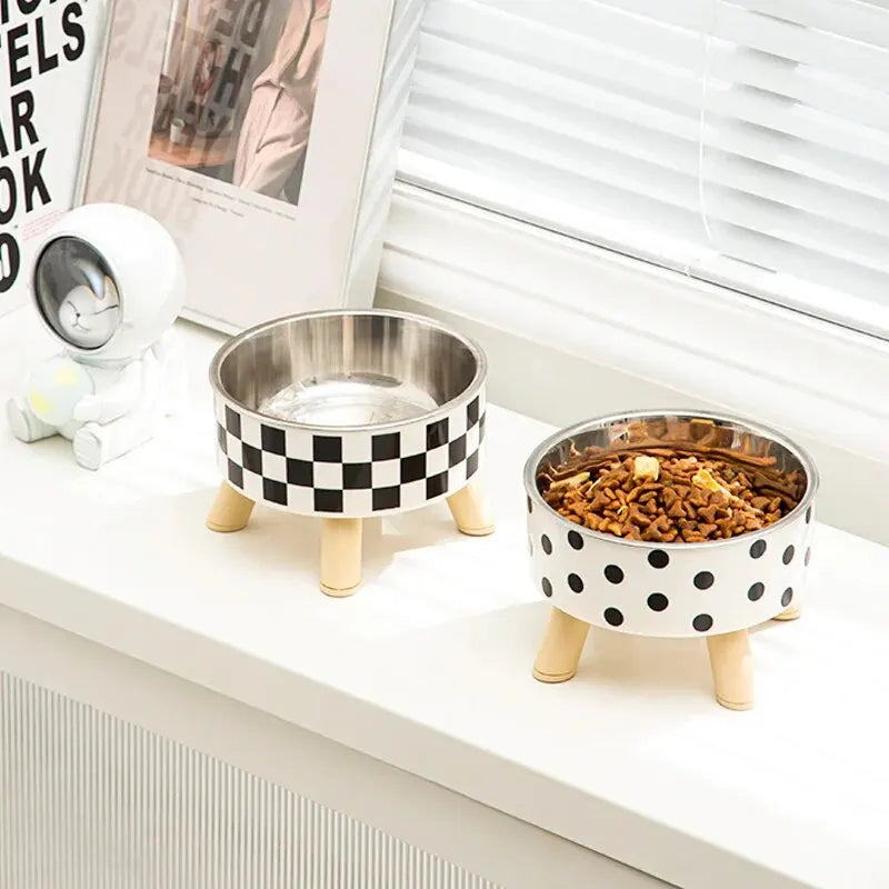 A Cat Bowl For Cats And Dogs - Tall Polka-Dot Stainless...