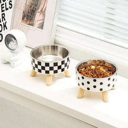 A Cat Bowl For Cats And Dogs - Tall Polka-Dot Stainless...
