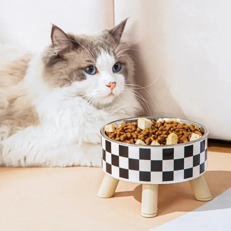A Cat Bowl For Cats And Dogs - Tall Polka-Dot Stainless...