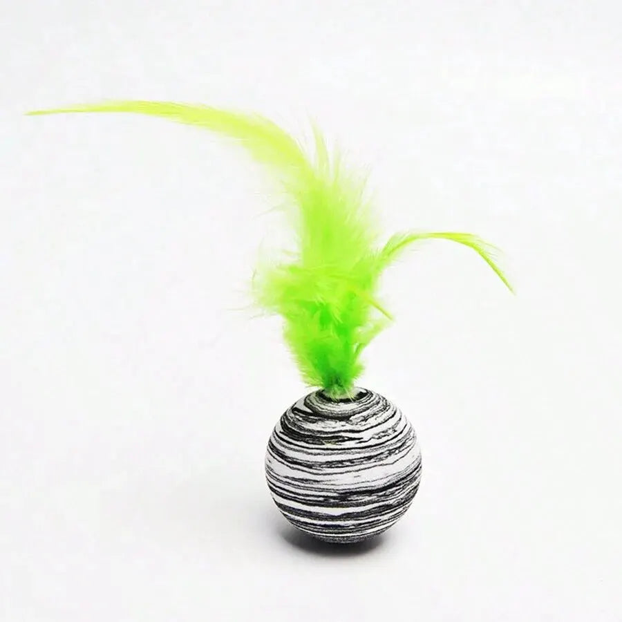 Cat Toy Striped Ball Interactive - Fun Pet Play, Feather...