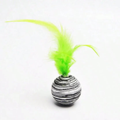 Cat Toy Striped Ball Interactive - Fun Pet Play, Feather...