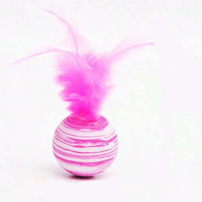 Cat Toy Striped Ball Interactive - Fun Pet Play, Feather...