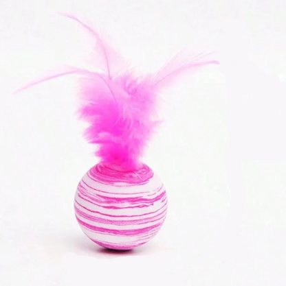 Cat Toy Striped Ball Interactive - Fun Pet Play, Feather...