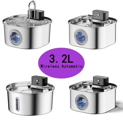 Cat Water Fountain Stainless Steel Wireless Auto...