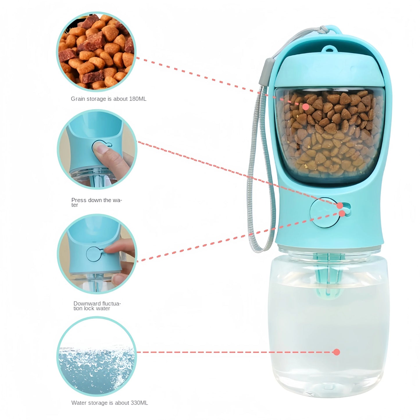 Portable Dog Cat Water Bottle with Food Storage for...