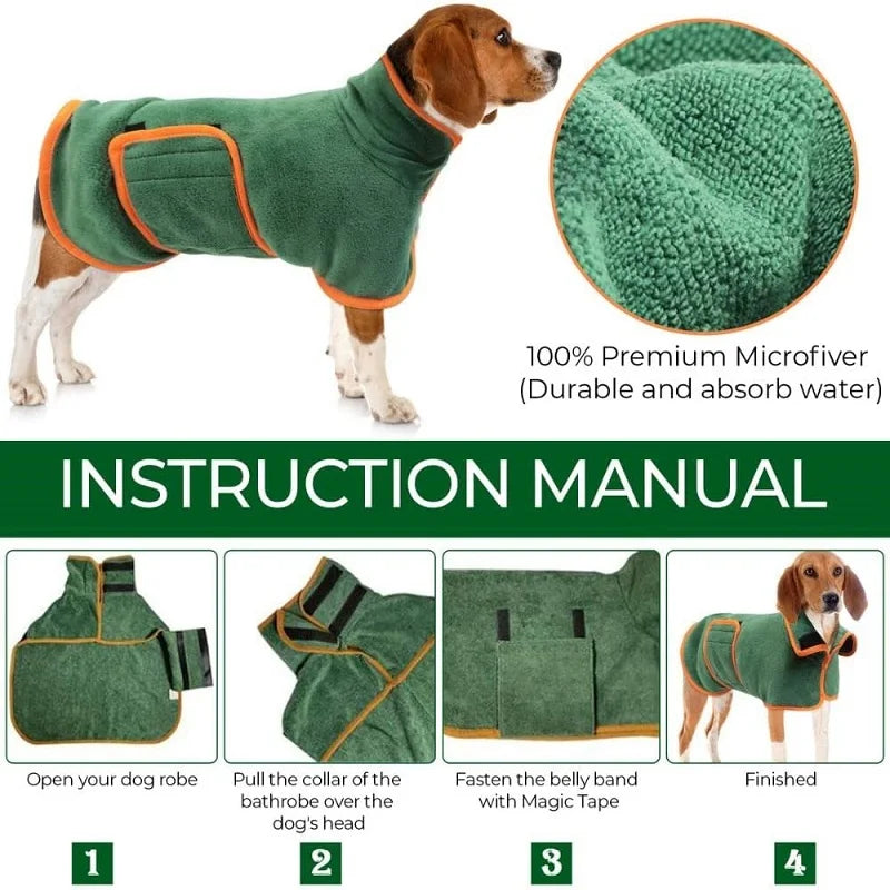 Microfiber Dog Bathrobe Towel - Adjustable Absorbent...