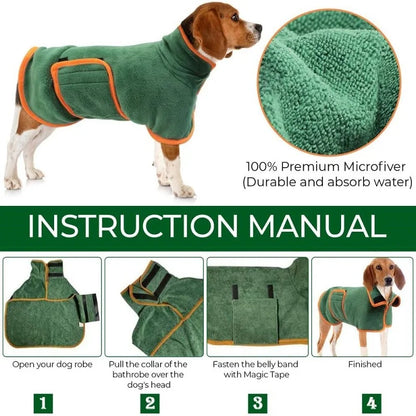 Microfiber Dog Bathrobe Towel - Adjustable Absorbent...