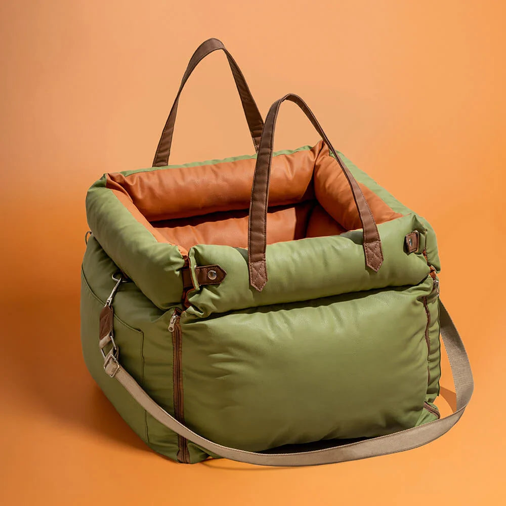 Pet Outing Lathe Luxury Faux Leather Dog Car Seat...
