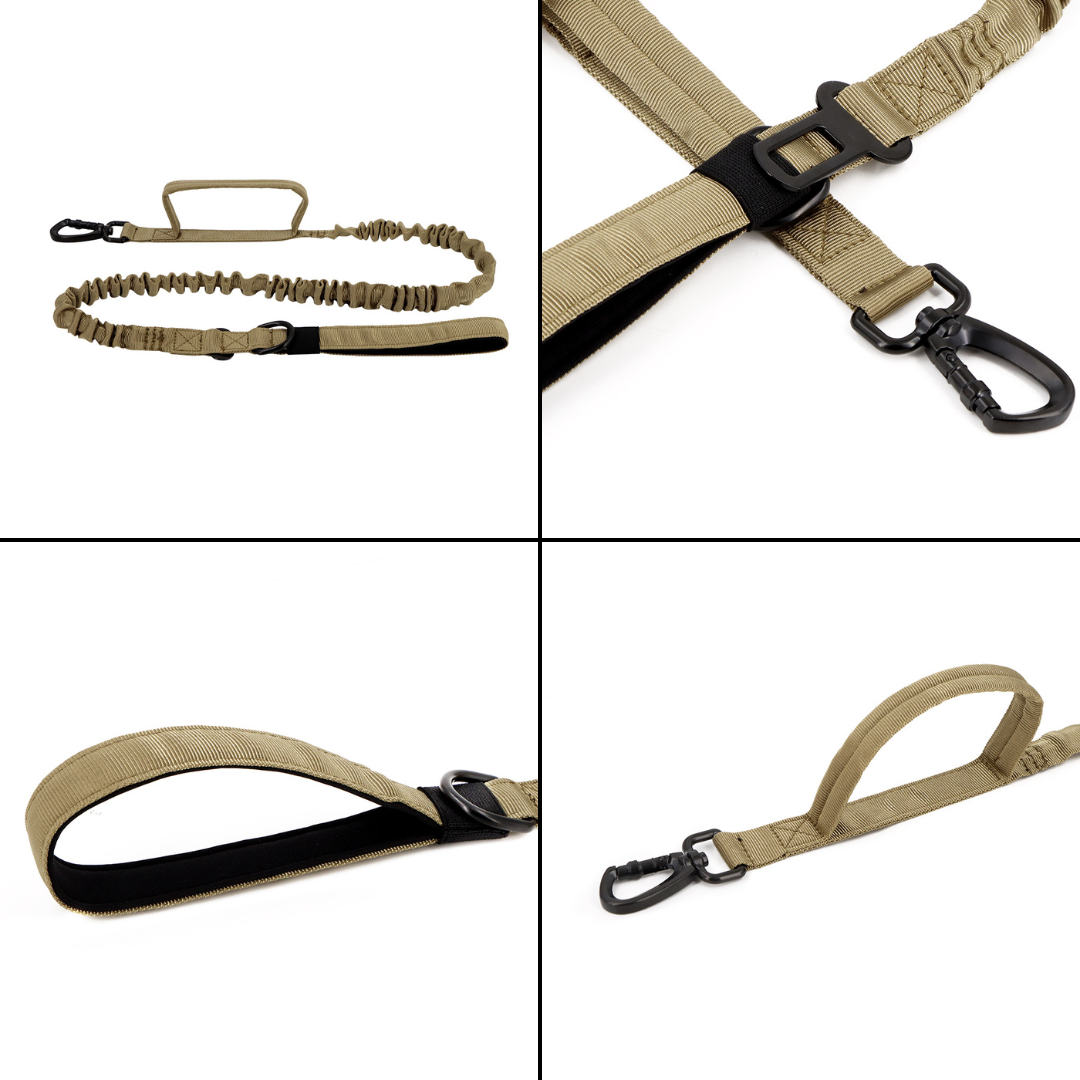Dog Leash Tactical Double-Handle Padded Bungee Center...