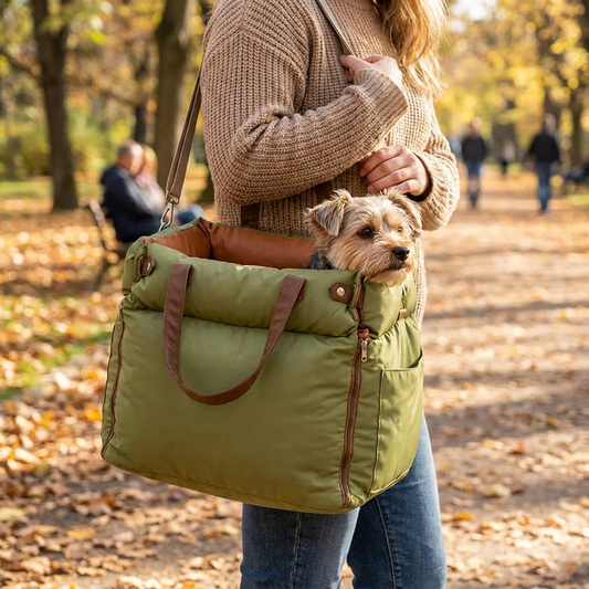 Faux leather dog car seat in use