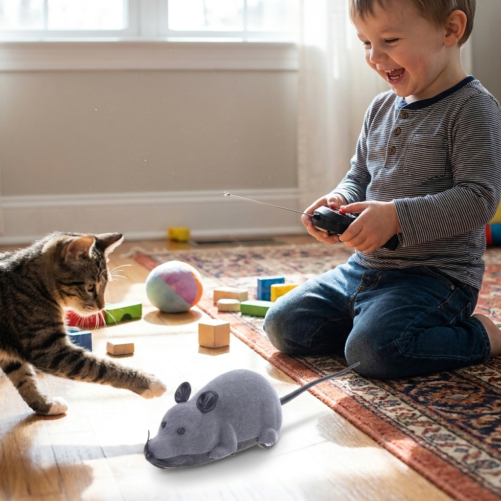 Remote control mouse cat toy in use