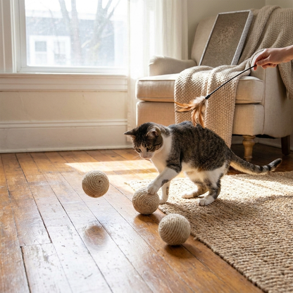 Sisal cat balls in use