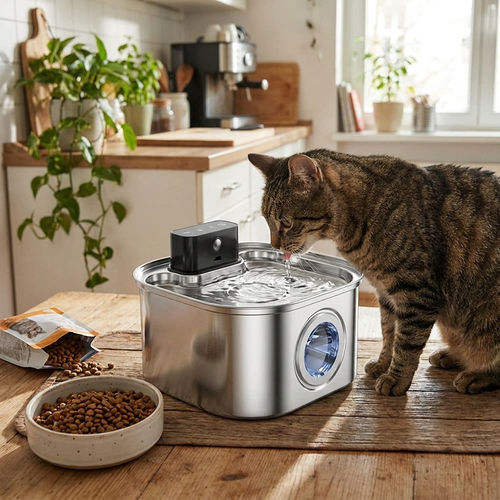Cat water fountain in use
