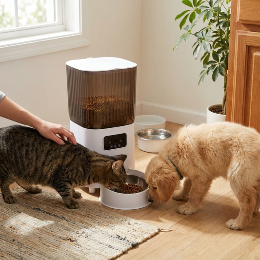 Smart cat feeder with camera in use