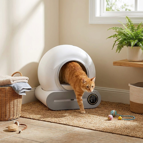 Smart enclosed litter box in room