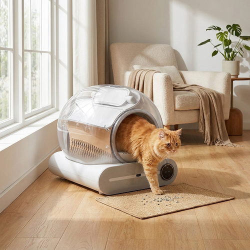 Smart enclosed litter box in room