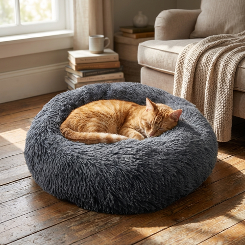 Calming dog bed with pet