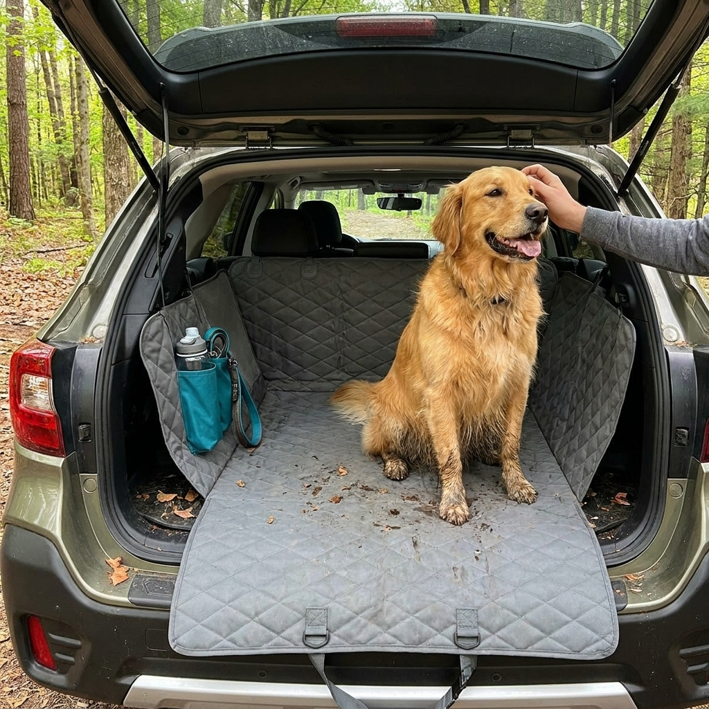 Car seat hammock cover with dog
