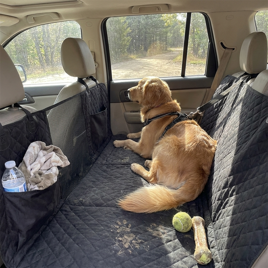 Car seat hammock cover with mesh window in use