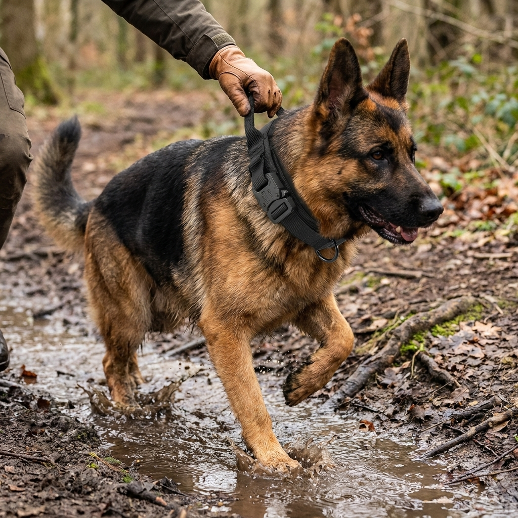 Tactical K9 dog collar worn